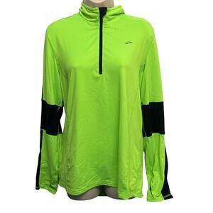 Brooks Lime Green & Black 1/4 Zip Athletic Pullover Jacket Size Medium Pre-owned